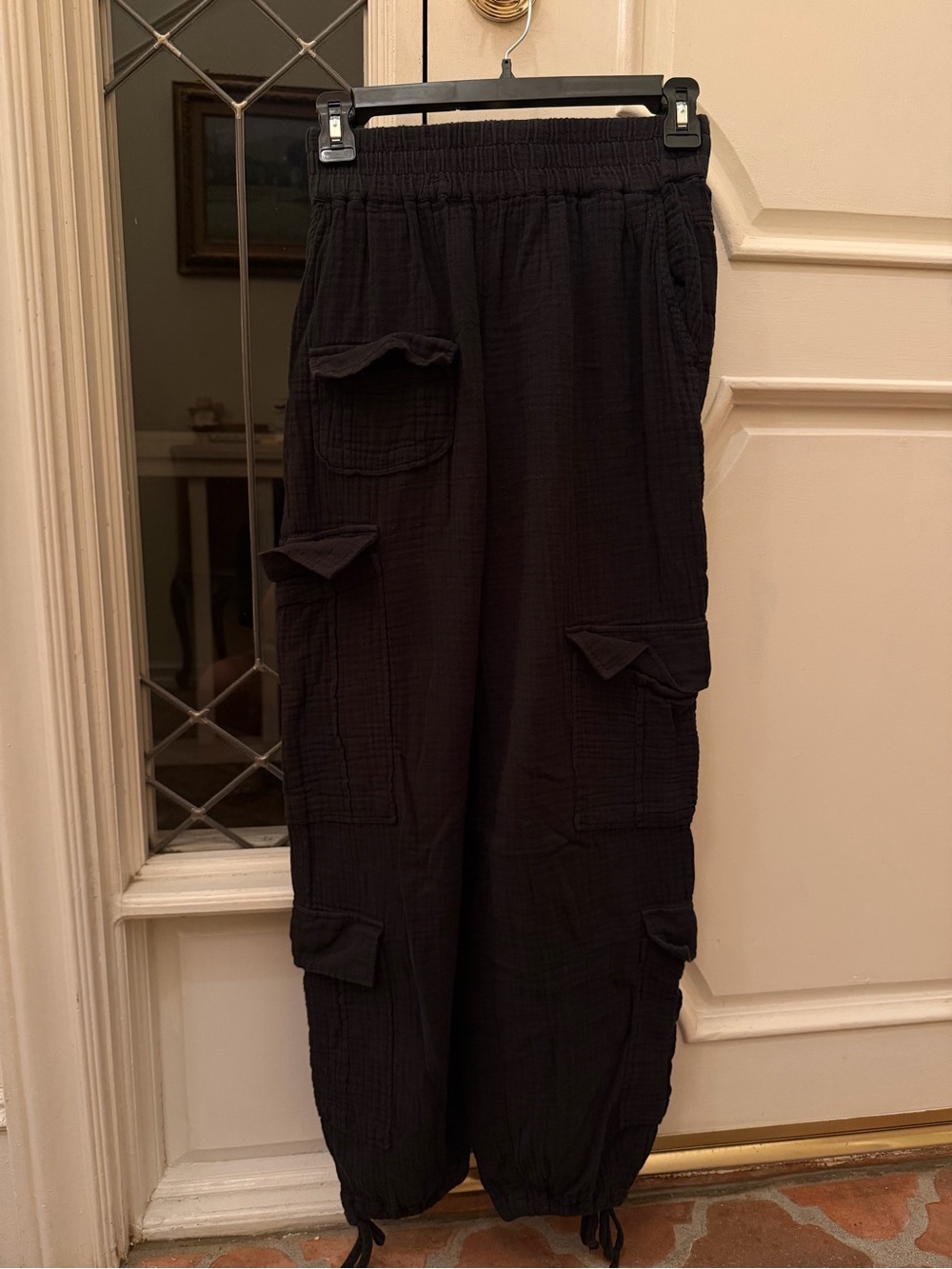 Urban Outfitters Black Cargo Linen Joggers with Elastic Waist